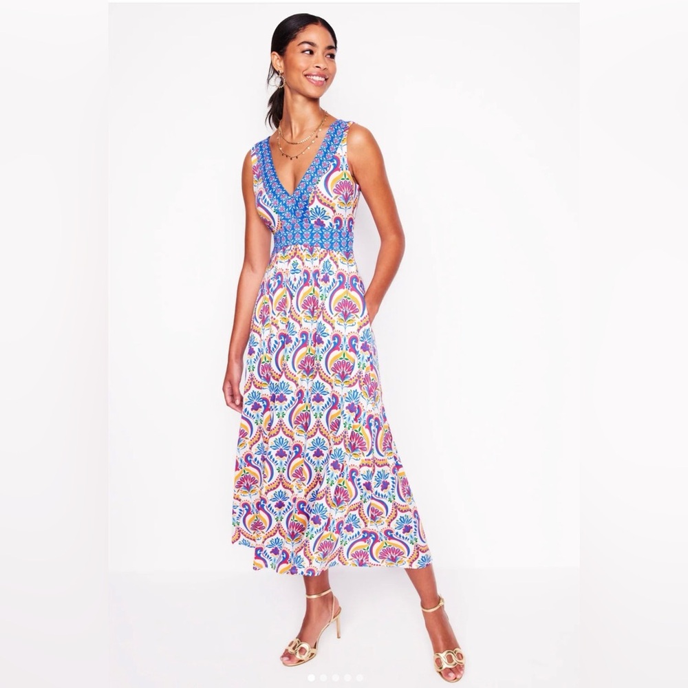 NWT Boden Olympia Maxi Dress Size 10R Colorful Print Pockets